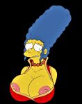  areola big_breasts blue_hair blush breasts busty chinese_dress cleavage embarrassed erect_nipples female huge_breasts human hyperiontrash large_areolae marge_simpson milf nipples red_neckwear sexy the_simpsons whoa_look_at_those_magumbos yellow_skin 