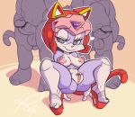 1girl 2boys blue_eyes breasts cat_ears furry headgear helmet multiple_boys nipples penis pizzacat polly_esther pussy samurai_pizza_cats spread_legs tail testicle