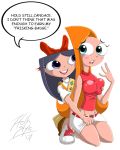 big_breasts black_hair blue_eyes blush breasts candace_flynn cute funny hellahellastyle isabella_garcia-shapiro long_hair looking_back orange_hair panties phineas_and_ferb purple_eyes skirt smile yuri