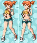  1girl dakimakura green_eyes hun hun_(artist) kasumi_(pokemon) knees_together_feet_apart lowres lying misty multiple_views orange_hair panties pokemon pokemon_(anime) shoes shorts underwear undressing 