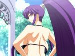 1girl alluring big_breasts bikini bouncing_breasts breasts cleavage densuke_mifune eiken_eikenbu_yori_ai_wo_komete gainaxing gif hair kirika_misono milf purple_hair slut string_bikini