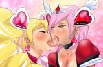 2girls artist_request character_request cure_passion cure_peach french_kiss fresh_precure! higashi_setsuna kiss kissing long_tongue love_momozono miki_aono momozono_love multiple_girls pink_hair precure pretty_cure tongue tongue_kiss yuri