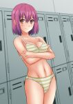 1girl alluring arato_hisako bikini breasts brown_eyes lockers pink_hair shokugeki_no_souma 田中十酢