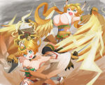 2_girls big_breasts bird_girl looking_at_another monster monster_girl monster_musume_td new_year smile waemawa_thunder_bird_girl
