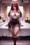 1girl 1girls 2025 ai_assisted ai_generated anime animeprds25 artist_name bed belt big_breasts black_skirt boots breasts brown_eyes collarbone covered_nipples curvy hair_over_one_eye high_quality high_res high_res high_resolution indoors kirijou_mitsuru knee_boots lamp long_hair long_sleeves megami_tensei mitsuru_kirijo patreon_username pencil_skirt red_hair see-through shirt skirt smile stable_diffusion thick_thighs watermark white_shirt wide_hips