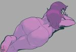  1girl 2026 ass ass_focus back_view backboob big_ass blush blush_lines bubble_butt deltarune deltarune_chapter_5 eyelashes glasses high_res humanoid laying_down laying_on_stomach long_hair looking_at_viewer looking_back looking_back_at_viewer medium_hair nerd nerdy_female nude open_eyes pinup purple_hair purple_skin seth_(deltarune) side_eye slightly_chubby slightly_chubby_female thick_thighs undertale_(series) viewed_from_behind worklunchbox 