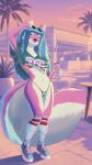 1girl big_ass big_breasts bikini blue_hair cute fluffy_tail fox friskydingo33 gta_cover_girl long_ears long_hair pink_skin pool posing seductive_smile sexy shirt socks soda_can sunglasses tail tennis_shoes vixen