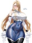  1girl big_breasts blonde_hair blue_eyes brown_dust_(series) brown_dust_2 bubble_butt cleavage horny igiroitsu inviting_to_sex looking_at_viewer pose standing teasing thick_thighs wilhelmina_(brown_dust) 