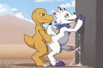  2_horns 2_toes 3_fingers 3_toes absurd_res agumon ai_generated anal anal_penetration anthro anthro_on_anthro anthro_penetrated anthro_penetrating anthro_penetrating_anthro balls bandai_namco big_balls big_penis big_tail biped blue_scarf bodily_fluids ceratopsian claws cloud cum cum_in_ass cum_inside cum_on_body cum_on_ground cum_on_penis cum_on_wall cumshot digimon digimon_(species) dinosaur duo ejaculation facial_horn feet finger_claws fingers frill_(anatomy) gammamon genital_fluids genitals grass green_eyes grey_body half-closed_eyes hand_on_butt high_res holding_tail horn huge_penis long_tail looking_at_another looking_at_partner male male/male male_penetrated male_penetrating male_penetrating_male mouth_closed narrowed_eyes nose_horn open_mouth open_smile orange_body ornithischian outside_sex paws penetration penile penile_penetration penis penis_in_ass plains plant pointed_tail purple_claws red_body reptile scalie scarf sex sharp_teeth sky smile smiling_at_another smiling_at_partner spikes spikes_(anatomy) standing standing_sex stone_wall tail teeth toe_claws toes vein veiny_penis wall_(structure) white_body yellow_eyes yiff_ai_(director) 
