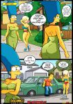  angry angry_expression angry_face blue_hair cleavage clothed clothing crossed_arms green_dress high_heels marge_simpson milf outside outside short_shorts the_simpsons vercomicsporno yellow_body yellow_skin 