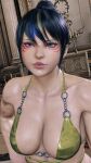 1girl alluring athletic_female big_breasts bikini black_and_blue_and_yellow_hair envy15re2lm female_abs fit_female gold_bikini kitsune_marks kunimitsu_ii lavender_eyes namco ponytail tekken tekken_8
