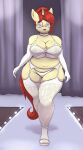1girl an-tonio big_ass big_breasts cute equine fluffy_tail glasses golden_brooch horn lingerie long_ears long_hair mature_female milf necklace platform_shoes ponytail red_hair seductive seductive_face seductive_smile sexy tail thick thick_ass thick_legs unicorn white_lingerie