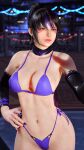  1girl alluring big_breasts bikini black_and_red_and_purple_hair bra celebration_on_the_seine_(stage) chenso cleavage kitsune_marks kunimitsu_ii lavender_eyes lingerie moon namco night_sky panties tekken tekken_8 thighhigh_boots yacht 