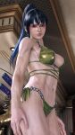 1girl alluring athletic_female big_breasts bikini black_and_blue_and_yellow_hair envy15re2lm female_abs fit_female gold_bikini kitsune_marks kunimitsu_ii lavender_eyes namco ponytail tekken tekken_8