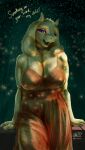 1girl anthro big_breasts boss_monster_(undertale) bovid breasts choker cleavage clothed clothing dialogue digital_media_(artwork) digital_painting_(artwork) dress elateroid english_text female floppy_ears fur goat horn jewelry looking_at_viewer mammal mature_anthro mature_female narrowed_eyes necklace night open_mouth outside purple_eyes red_clothing red_dress seductive smile solo talking_to_viewer text toriel undertale undertale_(series) white_body white_fur zaverose