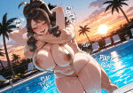 1boy1girl 1girl ai_generated ass brown_hair curvy curvy_female curvy_figure hilda_(pokemon) long_hair nude pokemon pokemon_black_and_white ponytail pool sex sex_from_behind sling_bikini standing_sex swimsuit