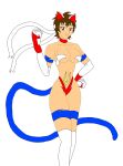  alternate_species bare_shoulders breasts brown_eyes capcom catgirl company_connection female_abs female_focus female_only headband hips navel nekohybrid sakura_kasugano short_brown_hair smile street_fighter street_fighter_zero thighs 