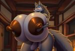 1girl 1girl ai_generated breasts_squeezed_together hyper_breasts runa_(wolf_2012) wolf