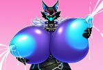 1girl 1girl ai_generated breast_squish highwire_(fortnite) hyper_breasts self_milking wolf