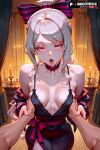 1boy 1girls 2025 ai_assisted ai_generated anime animeprds25 artist_name bare_shoulders black_dress bow breasts choker covered_navel dress grabbing grabbing_another's_breast grey_hair guiding_hand hair_bow hetero high_quality high_res high_res high_resolution indoors long_hair looking_at_viewer medium_breasts open_mouth overlord patreon_username ponytail pov pov_hands red_eyes shalltear_bloodfallen solo_focus stable_diffusion tongue tongue_out watermark