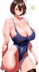  1girl azur_lane baltimore_(azur_lane) baltimore_(black_ace)_(azur_lane) big_breasts bikini brown_eyes brown_hair bubble_butt cleavage horny igiroitsu inviting_to_sex looking_at_viewer pose standing swimsuit teasing thick_thighs 