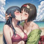  2girls ai_generated beach bopitphy erika_(pokemon) fanart female kissing nintendo pokemon sabrina_(pokemon) yuri 