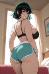  ai_generated back_view backboob bare_thighs big_ass big_ass bra dolphin_shorts fat_ass fubuki_(one-punch_man) gigantic_ass gigantic_breasts green_eyes green_hair grin huge_breasts huge_thighs kawaiiarts light-skinned_female light_skin looking_back massive_ass massive_breasts one-punch_man short_hair solo_female squatting sweat sweatdrop thick_body thick_female thick_thighs thighs voluptuous voluptuous_female 