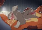  1boy 1girl anthro anus ass balls balls_deep bed bedroom_sex biped blurred_background blush bodily_fluids breast_rest breasts canid canine cum cum_drip cum_from_vagina cum_in_vagina cum_inside cum_splatter dagasi deep_penetration disney dripping duo ears_back european_rabbit eye_contact feet female female_penetrated fox french_kissing from_front_position furniture genital_fluids genitals grey_body headpat heart_eyes heart_symbol high_res inside judy_hopps kissing knot_root knotting lagomorph larger_male leporid looking_at_another lying male male/female male_penetrating mammal nick_wilde nude on_back orange_body oryctolagus penetration penis pillow pivoted_ears plump_labia predator/prey rabbit red_fox reverse_missionary_position scut_tail sex short_tail side_view size_difference small_breasts sweat tail three-quarter_view toes true_fox vaginal vaginal_knotting vaginal_penetration vulva zootopia 