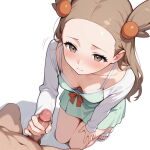 1boy 1girl ai_generated bare_thighs big_penis blush brown_eyes brown_hair game_freak handjob huge_cock huge_thighs jasmine_(pokemon) light-skinned_female light_skin long_hair nintendo nude nude_male penis pokemon pokemon_gsc small_breasts squatting sweat sweatdrop thick_thighs thighs twin_tails voluptuous voluptuous_female