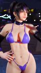 1girl alluring big_breasts bikini black_and_red_and_purple_hair bra celebration_on_the_seine_(stage) chenso cleavage kitsune_marks kunimitsu_ii lavender_eyes lingerie moon namco night_sky panties tekken tekken_8 thighhigh_boots yacht 