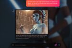 1boy 1girl aayla_secura ai ai_art ai_generated bathroom bathtub blue_skin blurry blurry_foreground breasts chat_log colored_skin conversation dialogue dialogue_box english_text holding long_hair medium_breasts nipples nude screenshot shower_head shower_place showering solo_focus star_wars