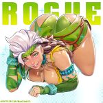  1girl anna_marie anna_marie_lebeau anna_marie_raven_lebeau bent_over big_breasts brown_hair bubble_butt cleavage doggy_position green_eyes horny inviting_to_sex looking_at_viewer marvel marvel_comics mikadawn pose rogue rogue_(x-men) teasing thick_thighs white_hair x-men 