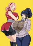  2_girls ass big_ass big_breasts breasts dark_blue_hair female female_only hinata_hyuuga naruho naruhodo_(artist) naruto naruto_shippuden pink_hair ponytail sakura_haruno shounen_jump side_ponytail teen teenage_girl 