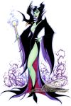 cleavage diaval disney green_skin j._scott_campbell legs maleficent sleeping_beauty solo staff witch