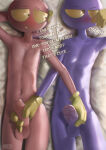  2026 2boys 4_fingers anthro balls bed big_balls big_penis blush cough dialogue double_handjob duo embarrassed english_text erection evil_jax_(tadc) fingers flaccid foreskin furniture genitals glans glitch_productions hand_behind_head handjob high_res jax_(tadc) lagomorph leporid looking_at_another looking_at_partner looking_away lying lying_on_bed male male_only mammal mouthless on_bed onomatopoeia penile penis purple_body rabbit red_body sex smile smirk solomonbnuy sound_effects teasing text the_amazing_digital_circus yellow_sclera 