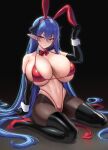  1girl big_breasts bikini blue_hair bubble_butt bunny_costume bunny_ears bunny_suit bunnysuit cleavage horny inviting_to_sex kook looking_at_viewer pose red_eyes sitting swimsuit teasing thick_thighs 