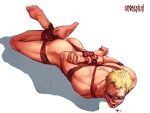 1boy 2026 blonde_hair blood blood_splatter bondage donquixote_doflamingo erotic male no_visible_genitalia nude nude_male on_floor one_piece rope_bondage short_hair smokerichiart yellow_eyes