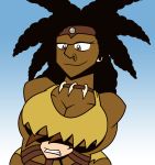 amazonian black_hair breast_grab breasts brown_eyes cleavage dark_skin earring futurama hair hairband loincloth necklace original ornik short_hair smile