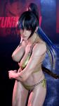1girl alluring athletic_female big_breasts bikini black_and_blue_and_yellow_hair envy15re2lm female_abs fit_female gold_bikini kitsune_marks kunimitsu_ii lavender_eyes namco ponytail tekken tekken_8