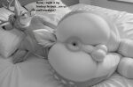  1boy ai_generated antlers anus ass balls bed bedroom big_ass cervid cute deer feminine_male greyscale indoors looking_at_viewer lying_on_bed lying_on_side posing_for_the_viewer presenting_ass round_ass rudolph rudolph_the_red_nosed_reindeer sexy showing_ass stockings tail talking_to_viewer teasing_viewer text 
