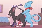  2_fingers 2_toes 3_toes absurd_res ai_generated all_fours anal anal_penetration animal_genitalia anthro anthro_on_anthro anthro_penetrated anthro_penetrating anthro_penetrating_anthro balls bandai_namco bedroom big_balls big_ears big_penis biped black_body black_fur blackgatomon blue_body blue_eyes blush bodily_fluids breath claws crossover cum cum_on_body cum_on_ground cum_on_penis digimon digimon_(species) duo fangs feet felid feline finger_claws fingers fur generation_1_pokemon genital_fluids genitals half-closed_eyes hand_on_butt high_res huge_balls huge_penis legendary_pokemon long_ears long_tail looking_at_another looking_at_partner male male/male male_penetrated male_penetrating male_penetrating_male mammal mew_(pokemon) motion_lines mouth_closed narrowed_eyes nintendo open_mouth paws penetration penile penile_penetration penile_spines penis penis_in_ass pokemon pokemon_(species) purple_body purple_fur red_scarf scarf sex sheath shiny_pokemon smile smiling_at_another smiling_at_partner snout standing tail teeth toes whiskers yellow_eyes yiff_ai_(director) 