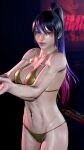 1girl alluring athletic_female big_breasts bikini black_and_blue_and_yellow_hair envy15re2lm female_abs fit_female gold_bikini kitsune_marks kunimitsu_ii lavender_eyes namco ponytail tekken tekken_8