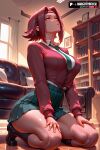 1girl 1girls 2025 ai_assisted ai_generated anime animeprds25 artist_name big_breasts black_socks blue_eyes bookshelf breasts cardigan code_geass couch curtains green_necktie hands_on_own_thighs headband high_quality high_res high_res high_resolution indoors kallen_stadtfeld kneel long_sleeves looking_up neck_tie patreon_username pleated_skirt red_hair red_headband red_sweater school_uniform shirt shoes short_hair skirt socks stable_diffusion watermark 