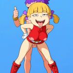 1boy 1girl ahoge ai-generated ai_assisted ai_generated all_grown_up anal_penetration anal_sex angelica_pickles black_eyes blonde_hair blue_background breasts iyukii klasky_csupo miniskirt nickelodeon nipples no_panties purple_hair pussy_juice red_dress ribbon sex_from_behind simple_background thumbs_up twin_tails younger_female younger_male