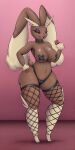 1girl an-tonio big_ass big_breasts bikini brown_skin bunny bunny_girl cute ears fishnet_thighhighs fluffy_tail lingerie long_ears lopunny pasties posing prostitute prostitution rabbit seductive_face seductive_smile sexy tail thick_ass thick_legs thighs thong