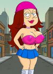  boots crop_top erect_nipples_under_clothes family_guy glasses hat huge_breasts looking_at_viewer make_over_meg meg_griffin miniskirt no_bra ready_to_fuck thighs 