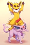  3_toes 4_toes absurd_res ai_generated animal_genitalia animal_penis balls big_balls big_penis black_eyes black_pawpads canine_genitalia canine_penis duo eeveelution erection espeon eyebrows feet feral fur furry_balls generation_1_pokemon generation_2_pokemon genitals high_res jolteon knot knotted_penis long_ears long_tail looking_at_viewer male male/male motion_lines nintendo on_another pawpads paws penis pokemon pokemon_(species) purple_body purple_sclera quadruped raised_paw semi-anthro sheath silly simple_background smile smiling_at_viewer snout standing tail teeth toes white_body white_eyes white_fur yellow_body yellow_fur yiff_ai_(director) 