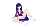  1girl :) breasts breasts_out emi_(onibi_series) full_body kimono laying_on_floor masa_works_design medium_hair milua onibi_series panties purple_hair purple_kimono red_eyes red_sash simple_background smile socks solo spreading_legs white_background white_panties white_socks 