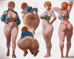  1girl bent_over big_breasts bikini brown_eyes bubble_butt cleavage doggy_position glasses horny inviting_to_sex looking_at_viewer naked_female nami nami_(one_piece) nude nude nude_female one_piece orange_hair pose shaved_pussy shexyo sitting standing swimsuit teasing thick_thighs 