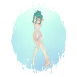  1girl air_bubble aqua_background areola_slip armpits arms_behind_head arms_up asphyxiation barefoot bishoujo_senshi_sailor_moon bubble circlet closed_eyes completely_nude drowning female green_hair high_res hydrokinesis navel nude rou_(rou22) sailor_neptune solo thighs underwater water white_background 